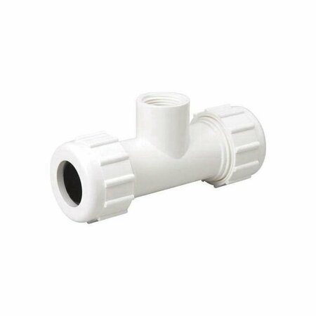 KING BROTHERS NDS Pipe Tee, 1/2 x 3/4 in, Compression x FNPT, PVC, White, SCH 40 Schedule, 150 psi Pressure CRT-0750-T